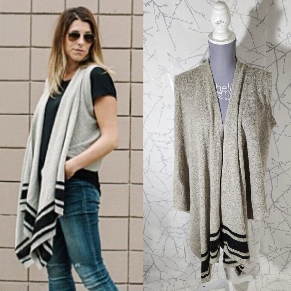 Banana Republic Beige Striped Wool Blend Waterfall Vest Cardigan